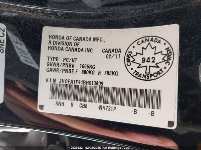 Aukcja sprzedaży 2011 Honda Civic Dx-g, vin: 2HGFA1F44BH013809, numer aukcji: 12529522
