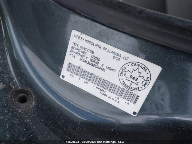 Aukcja sprzedaży 2006 Honda Odyssey Ex, vin: 5FNRL384X6B514195, numer aukcji: 12529523