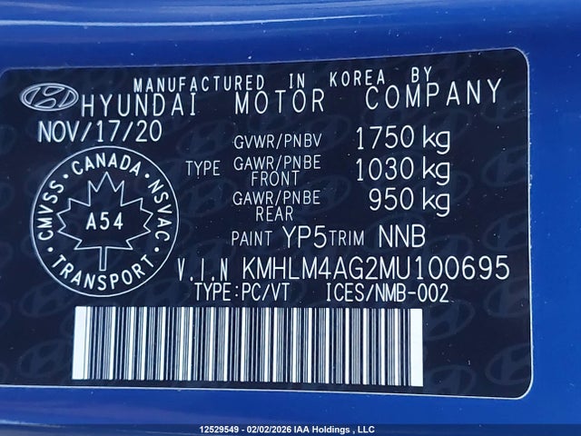 KMHLM4AG2MU100695 Hyundai ELANTRA SEL