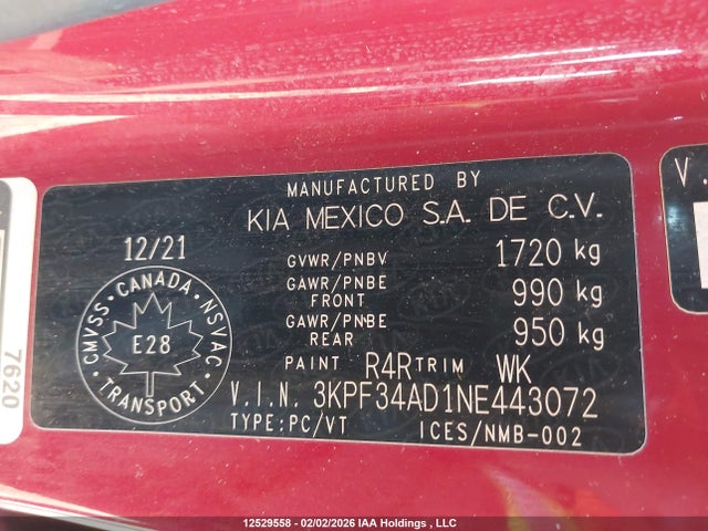 Продаж на аукціоні авто 2022 Kia Forte Gt Line, vin: 3KPF34AD1NE443072, номер лоту: 12529558