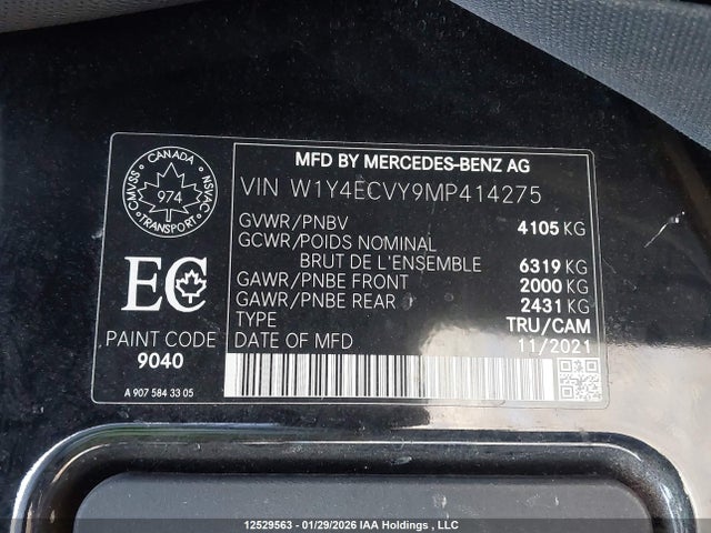 Продаж на аукціоні авто 2021 Mercedes-benz Sprinter 2500, vin: W1Y4ECVY9MP414275, номер лоту: 12529563