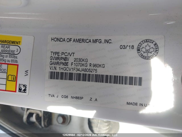 1HGCV1F34JA805275 Honda Accord Sport