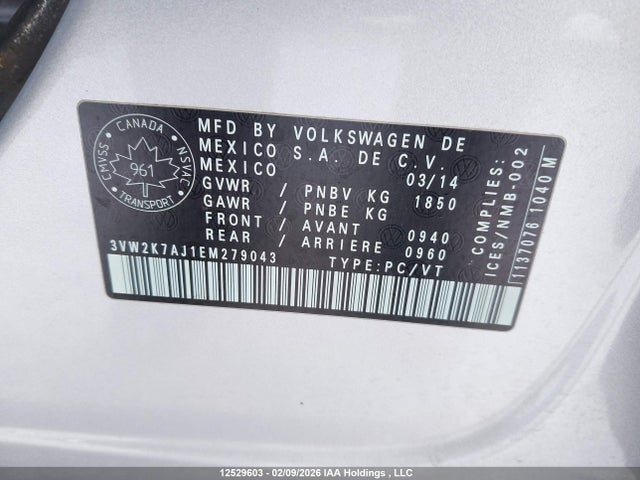 3VW2K7AJ1EM279043 Volkswagen Jetta 2.0l Trendline+