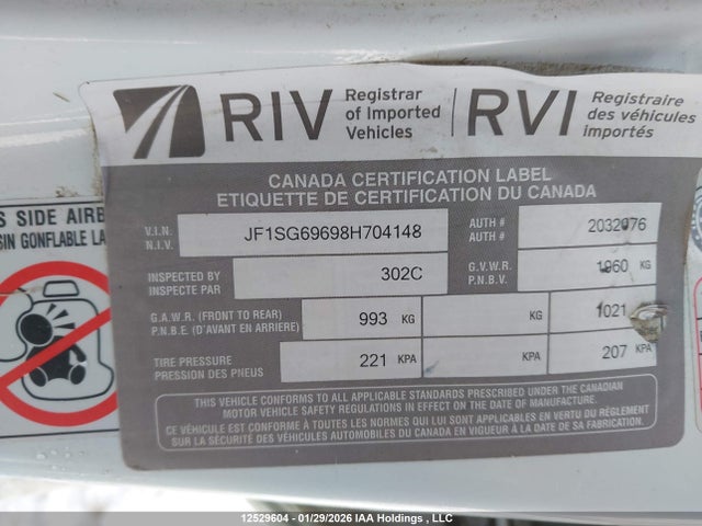 2008 Subaru Forester 2.5xt Limited მანქანა იყიდება აუქციონზე, vin: JF1SG69698H704148, აუქციონის ნომერი: 12529604