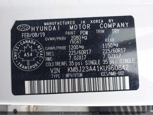 KM8J23A41KU960842 Hyundai Tucson Essential W/safety Package