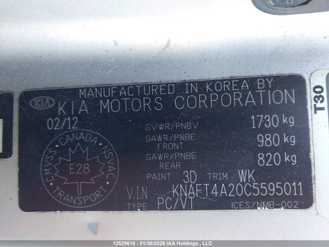 Aukcja sprzedaży 2012 Kia Forte, vin: KNAFT4A20C5595011, numer aukcji: 12529618