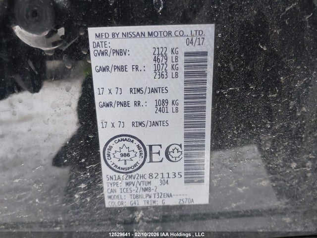 5N1AT2MV2HC821135 Nissan Rogue