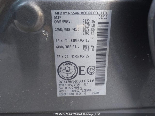 5N1AT2MV6GC816616 Nissan Rogue