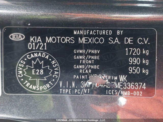 3KPF54AD7ME336374 KIA Forte