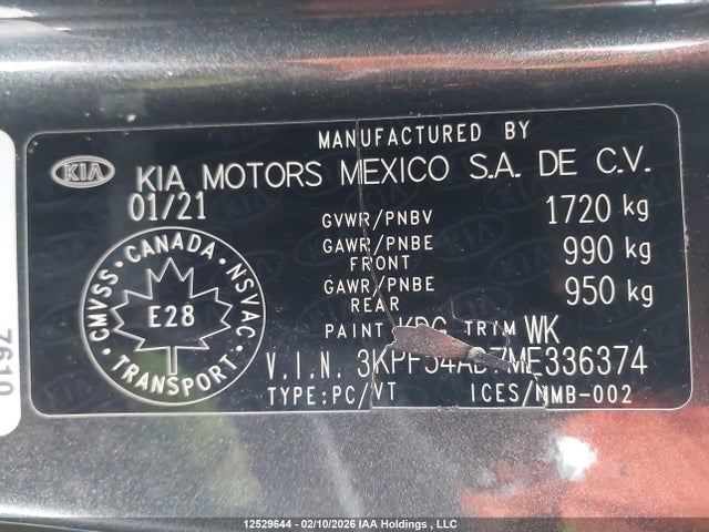 3KPF54AD7ME336374 KIA Forte