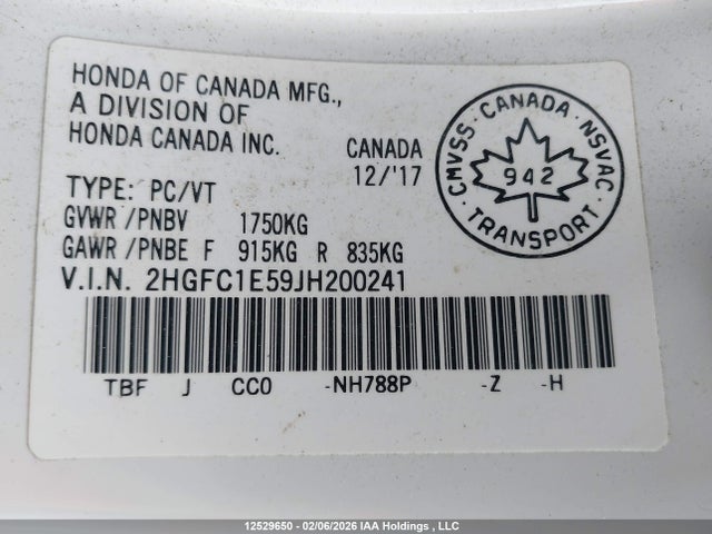 2HGFC1E59JH200241 Honda Civic Si Si