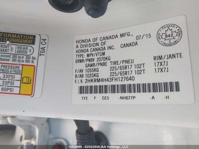 2HKRM4H43FH127640 Honda CR-V SE