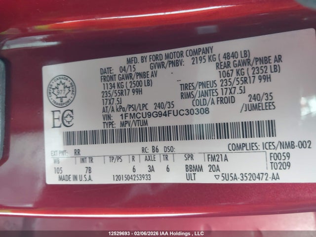 1FMCU9G94FUC30308 Ford ESCAPE SE