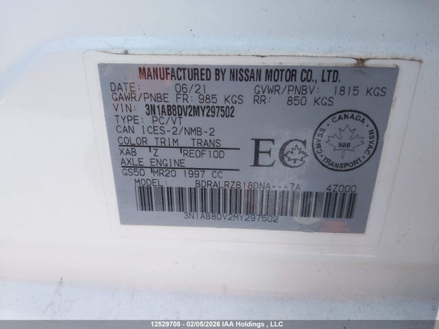 3N1AB8DV2MY297502 Nissan SENTRA SR