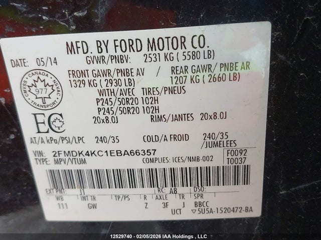 2FMDK4KC1EBA66357 Ford Edge Limited