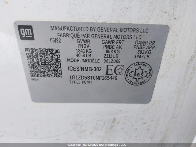 2022 Chevrolet Malibu მანქანა იყიდება აუქციონზე, vin: 1G1ZD5ST0NF165446, აუქციონის ნომერი: 12529749