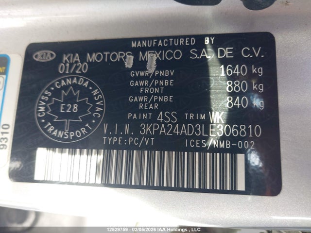3KPA24AD3LE306810 KIA RIO LX/S