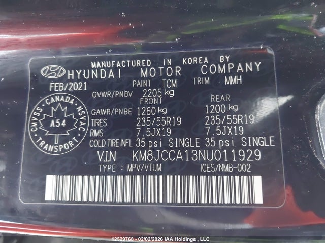 KM8JCCA13NU011929 Hyundai Tucson Luxury