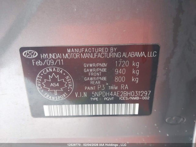 Продаж на аукціоні авто 2011 Hyundai Elantra Gls/limited, vin: 5NPDH4AE2BH031297, номер лоту: 12529770
