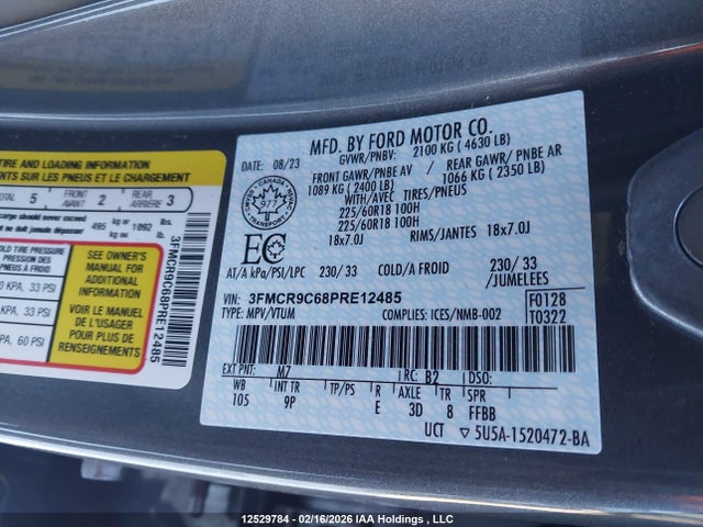 12529784 :رقم المزاد ، 3FMCR9C68PRE12485 vin ، 2023 Ford Bronco Sport Outer Banks مزاد بيع