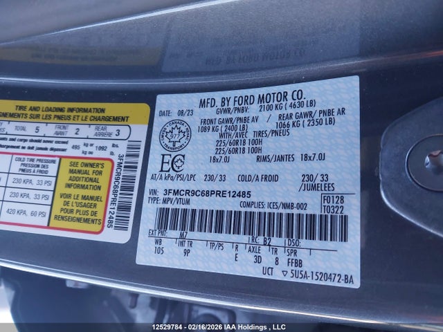 12529784 :رقم المزاد ، 3FMCR9C68PRE12485 vin ، 2023 Ford Bronco Sport Outer Banks مزاد بيع