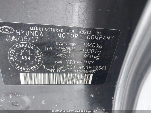 KMHD04LBXJU502641 Hyundai Elantra Sport