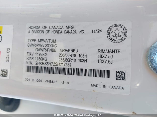 2HKRS6H72SH217531 Honda CR-V EXL