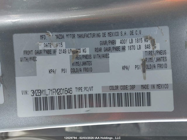 3MZBM1L71FM201646 Mazda 3 TOURING
