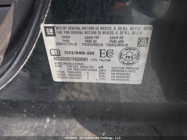 3GTU2UEC1FG295961 GMC SIERRA 1500