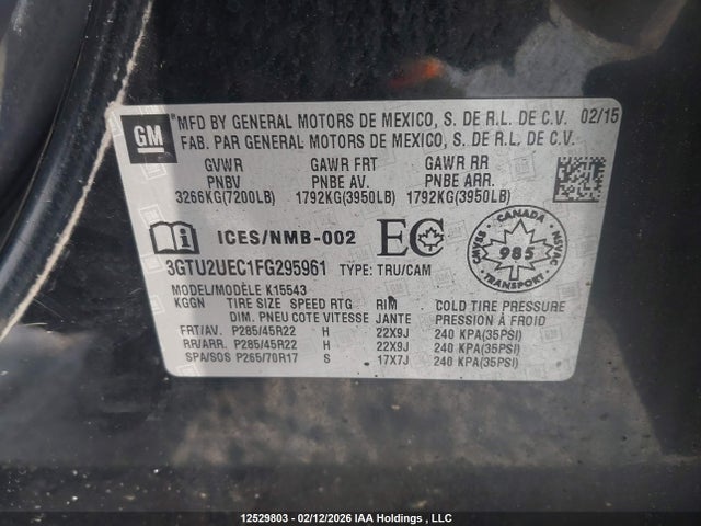 3GTU2UEC1FG295961 GMC SIERRA 1500