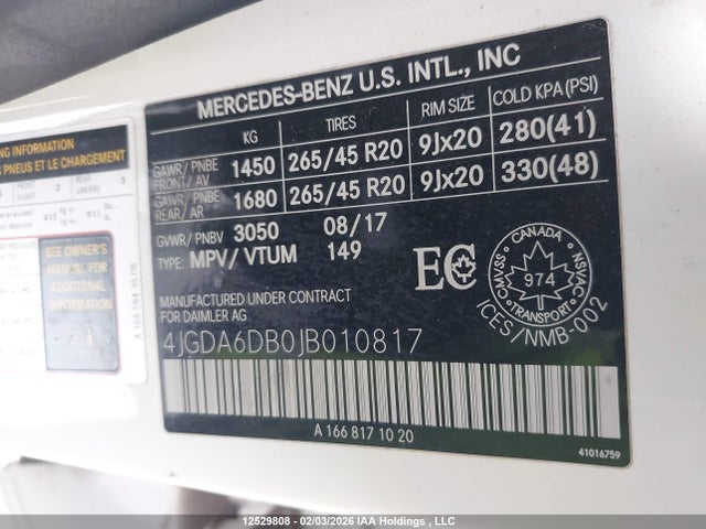 4JGDA6DB0JB010817 Mercedes-Benz Gle 550e 4matic