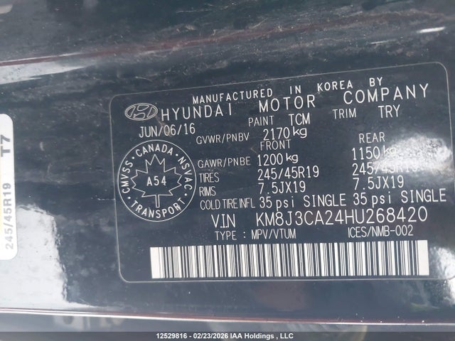 KM8J3CA24HU268420 Hyundai Tucson Limited/sport And Eco/se