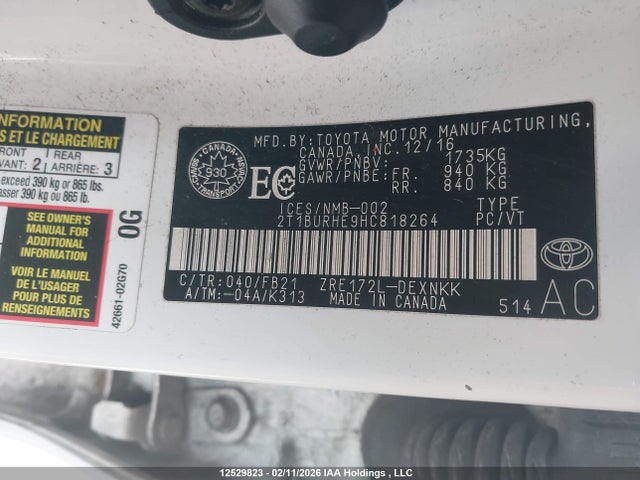 2T1BURHE9HC818264 Toyota COROLLA LE