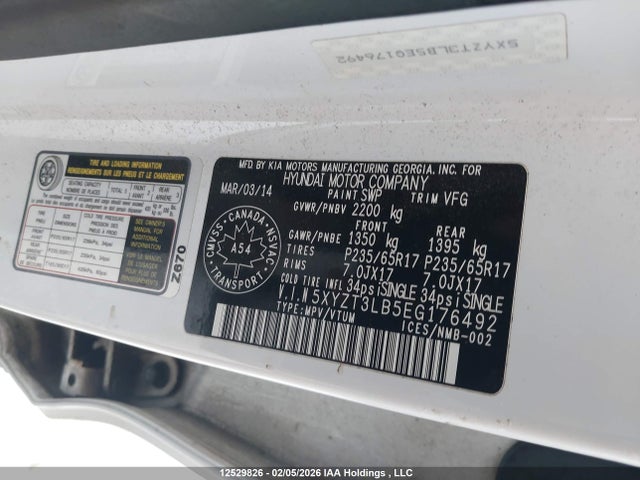5XYZT3LB5EG176492 Hyundai Santa Fe