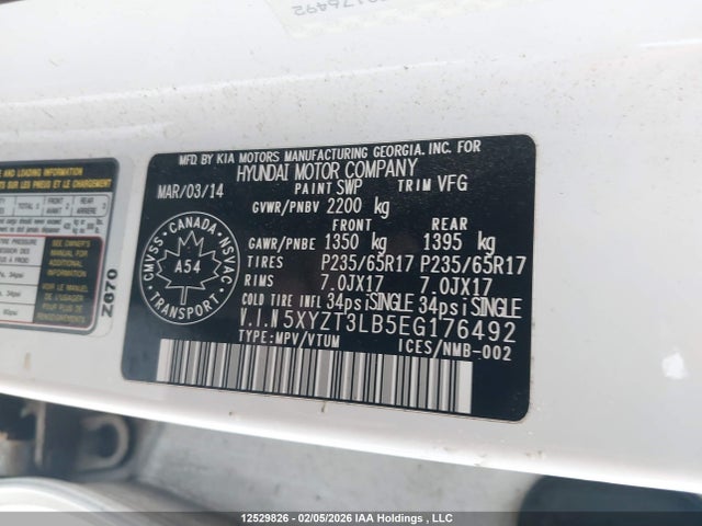 5XYZT3LB5EG176492 Hyundai Santa Fe