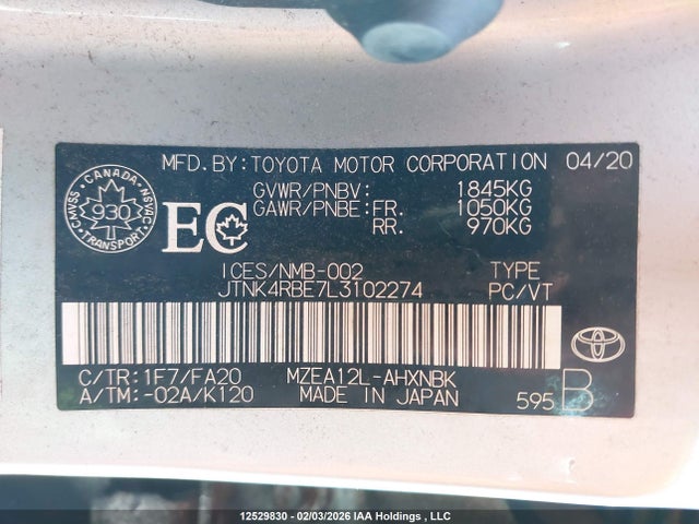 JTNK4RBE7L3102274 Toyota Corolla