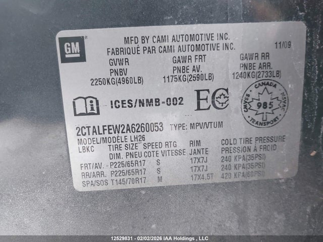 Продажа на аукционе авто 2010 Gmc Terrain Slt, vin: 2CTALFEW2A6260053, номер лота: 12529831