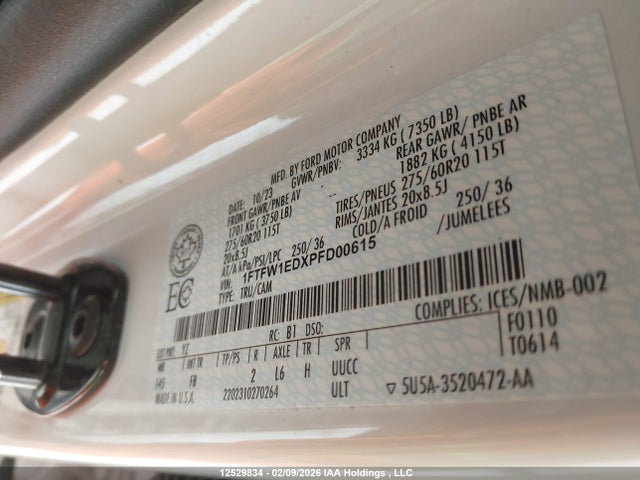 Aukcja sprzedaży 2023 Ford F-150, vin: 1FTFW1EDXPFD00615, numer aukcji: 12529834