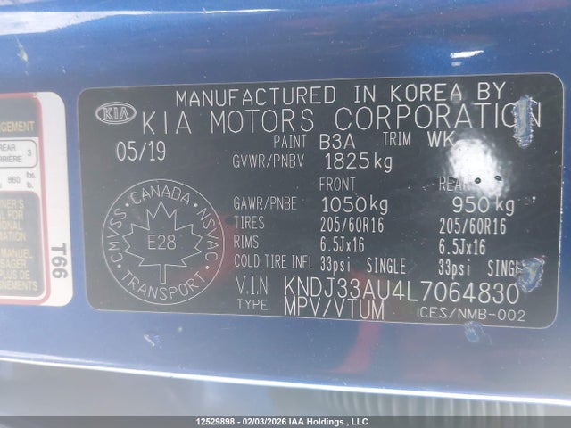 KNDJ33AU4L7064830 KIA Soul Ex/ex Anniversary Edition/ex Limited/ex Premium/ex+/gt-line Limited/gt-line Premium