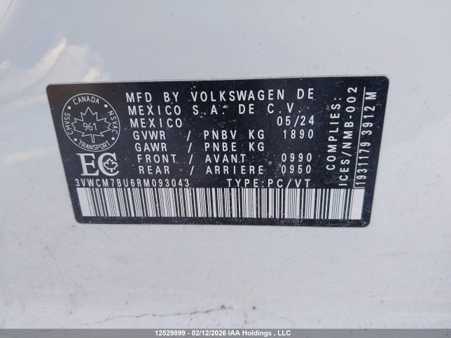 Aukcja sprzedaży 2024 Volkswagen Jetta Trendline, vin: 3VWCM7BU6RM093043, numer aukcji: 12529899