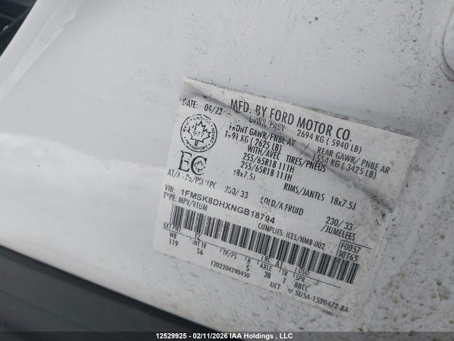 1FMSK8DHXNGB18794 Ford Explorer