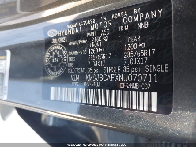 Aukcja sprzedaży 2022 Hyundai Tucson, vin: KM8JBCAEXNU070711, numer aukcji: 12529929