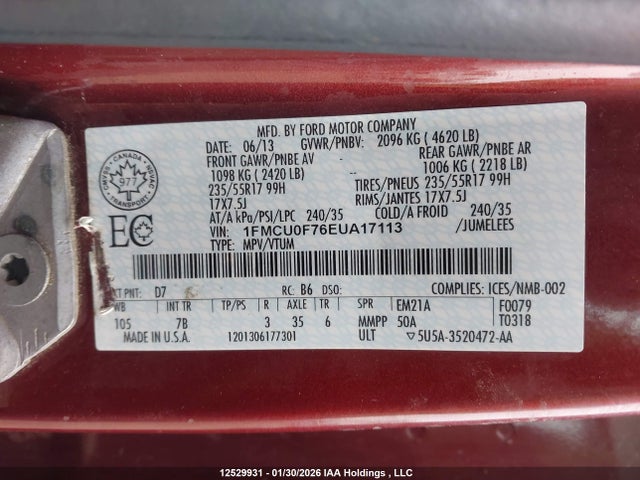 Aukcja sprzedaży 2014 Ford Escape S, vin: 1FMCU0F76EUA17113, numer aukcji: 12529931