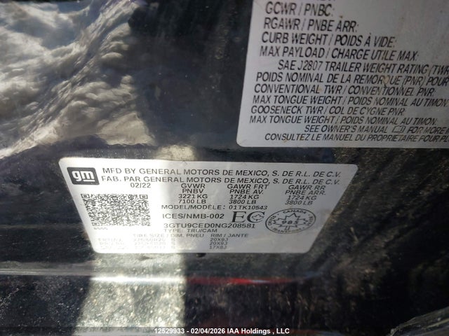3GTU9CED0NG208581 GMC Sierra 1500 Limited Elevation