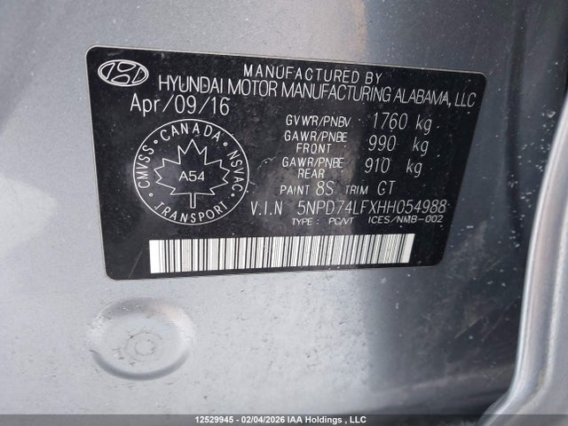 5NPD74LFXHH054988 Hyundai Elantra L