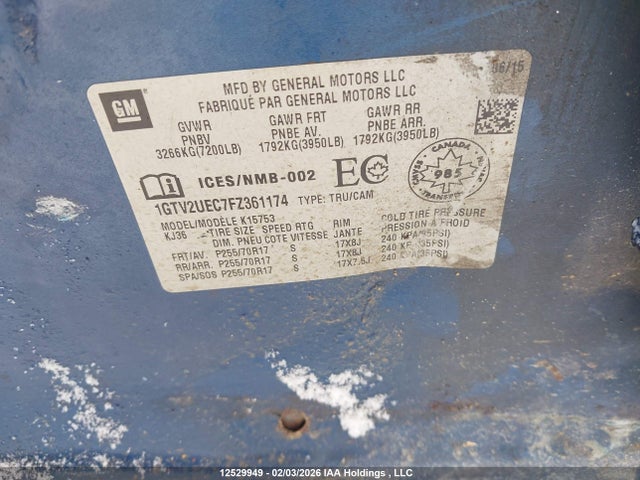 1GTV2UEC7FZ361174 GMC Sierra 1500 Sle