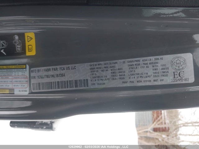 1C6JJTBG1NL167364 Jeep Gladiator Rubicon