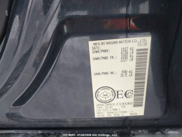 1N4AL3APXJC219580 Nissan Altima 2.5 S/2.5 Sl Tech/2.5 Sv