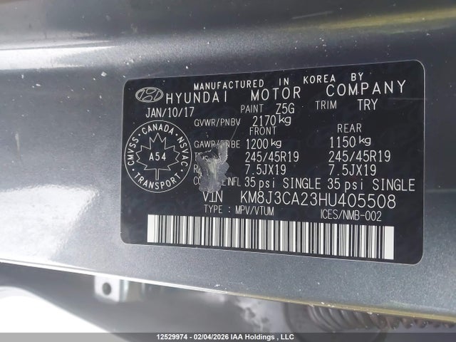 KM8J3CA23HU405508 Hyundai Tucson Limited