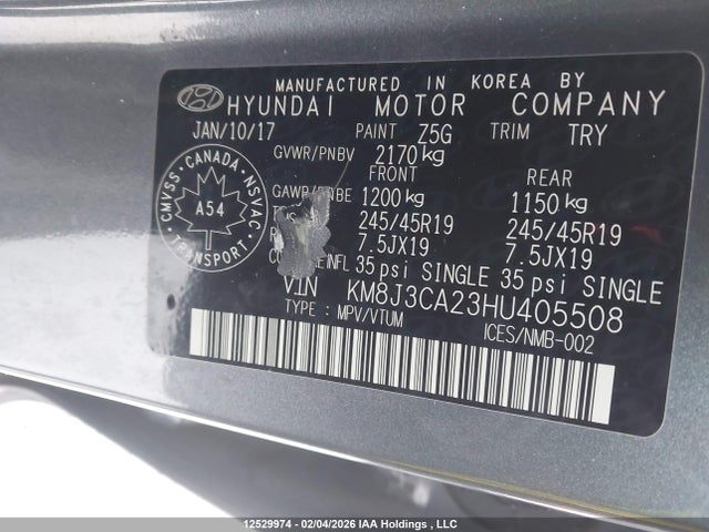 KM8J3CA23HU405508 Hyundai Tucson Limited